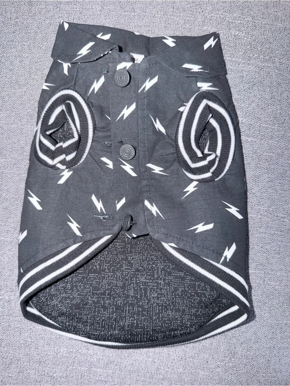 Handmade Dog Jacket Size M – Black Lightning Bolt Print